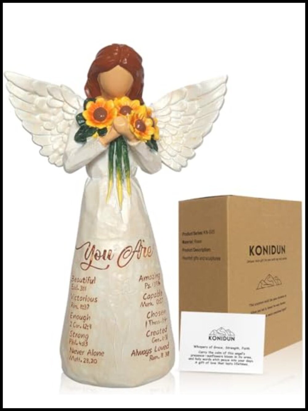 Sunflower Angel Figurine with Bible Verse Resin Home Decor Gift